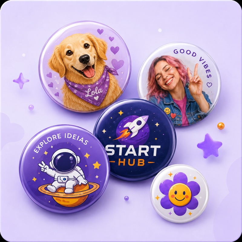 Broches personalizados com diferentes estilos, temas e personagens