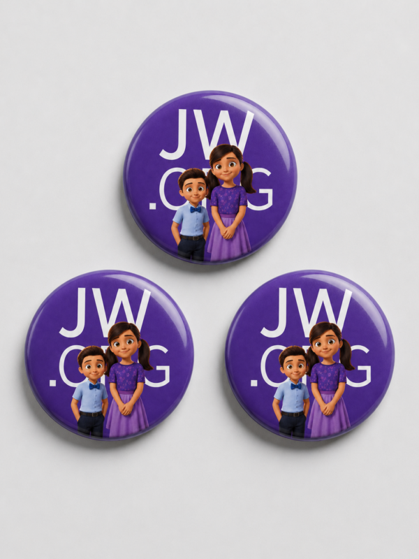 Kit 3 broches Família JW 32mm — Pedrinho e Sofia em Roxo