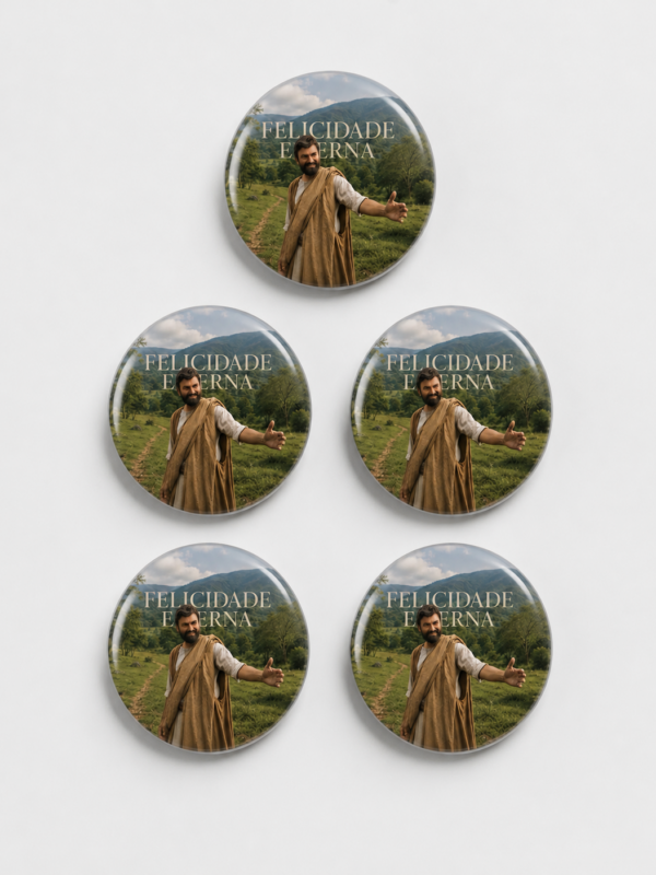 Kit 5 broches Felicidade Eterna 32mm — coleção completa do Congresso 2026