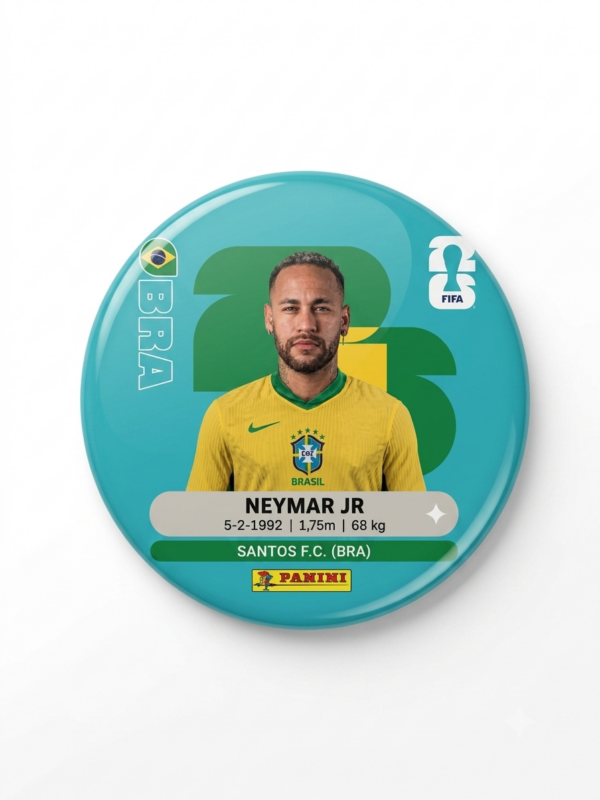 Broche colecionável 58mm com Neymar Jr pela Seleção Brasileira — Futebol 2026 · Bela Produções