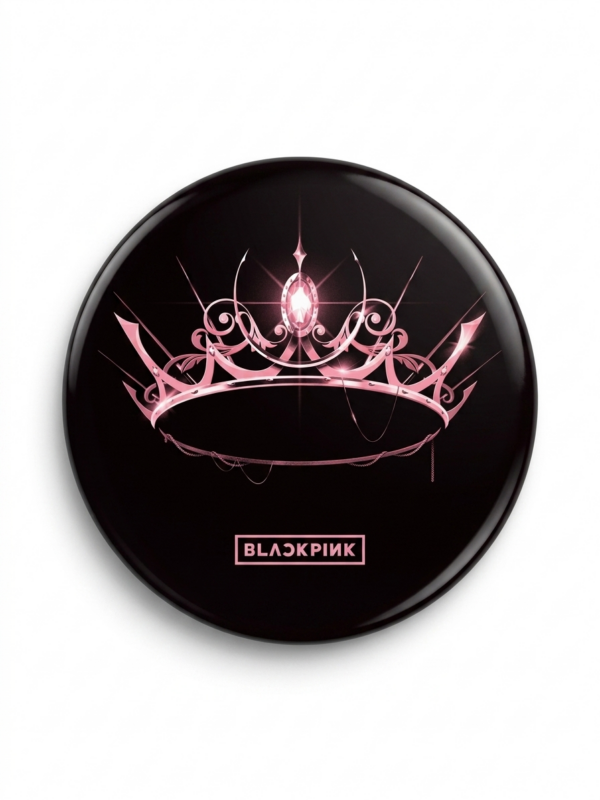 Broche Blackpink 44 mm com coroa rosa em fundo preto