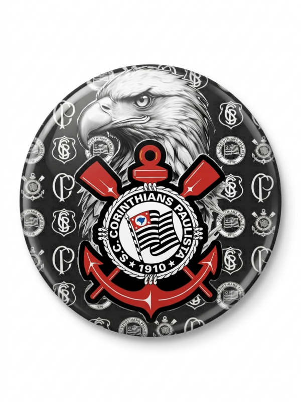 Broche Corinthians 58mm com composição de águia e escudo do Timão