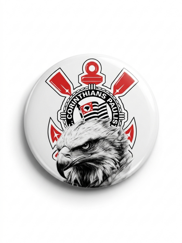 Broche Corinthians 58mm com Gaviões da Fiel em fundo branco e preto