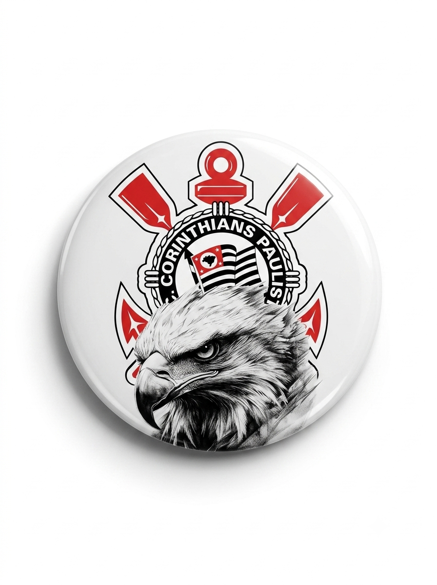 Broche Corinthians 58mm com Gaviões da Fiel em fundo branco e preto