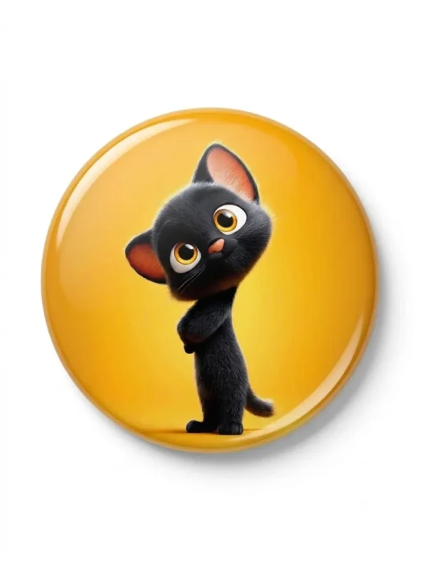 Broche 44mm com gatinho preto curioso em estilo desenho
