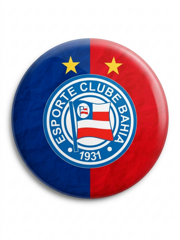Broche Esporte Clube Bahia 58mm com escudo tricolor azul vermelho e branco