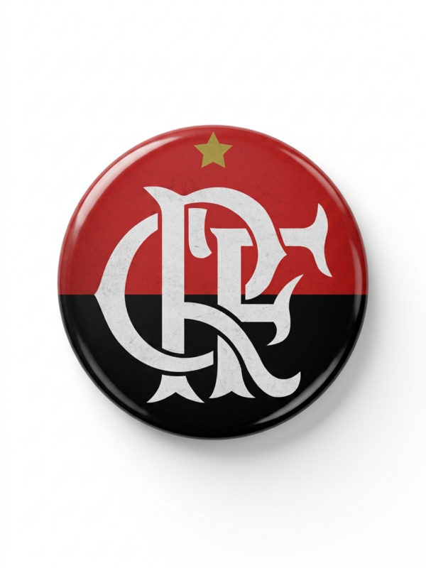Broche Flamengo 58mm com sigla CRF e estrela em vermelho e preto