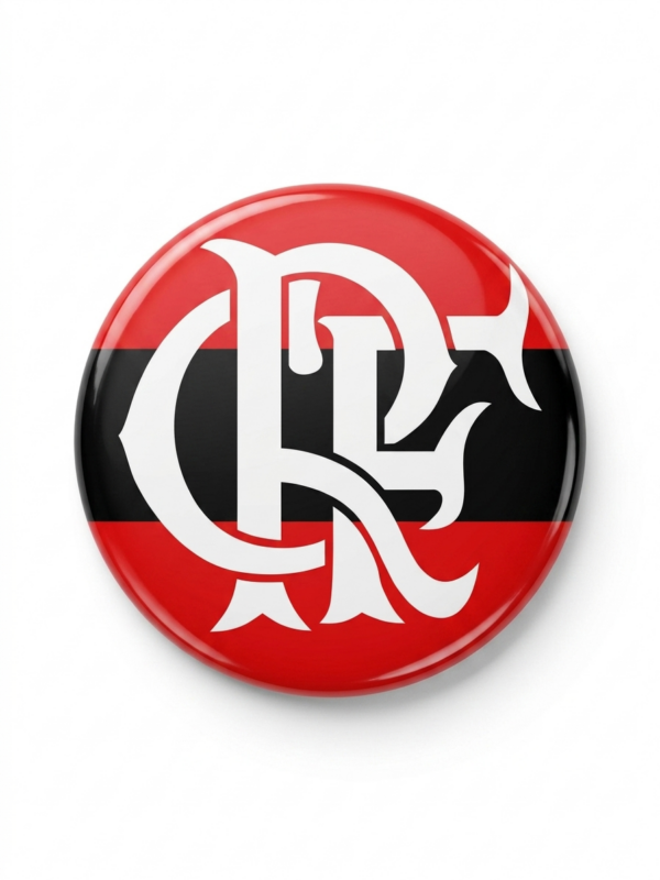 Broche Flamengo 58mm com CRF nas cores rubro-negro vermelho e preto