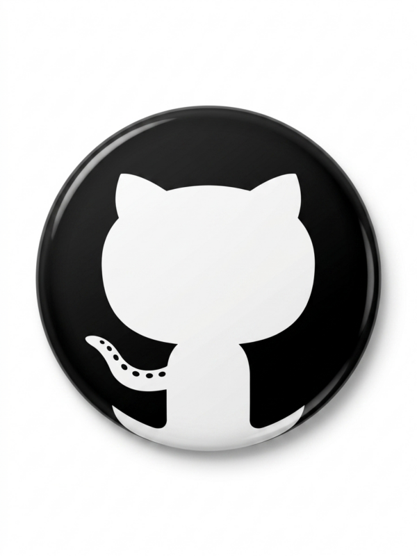 Broche GitHub Octocat 58 mm em preto e branco para fãs de programação