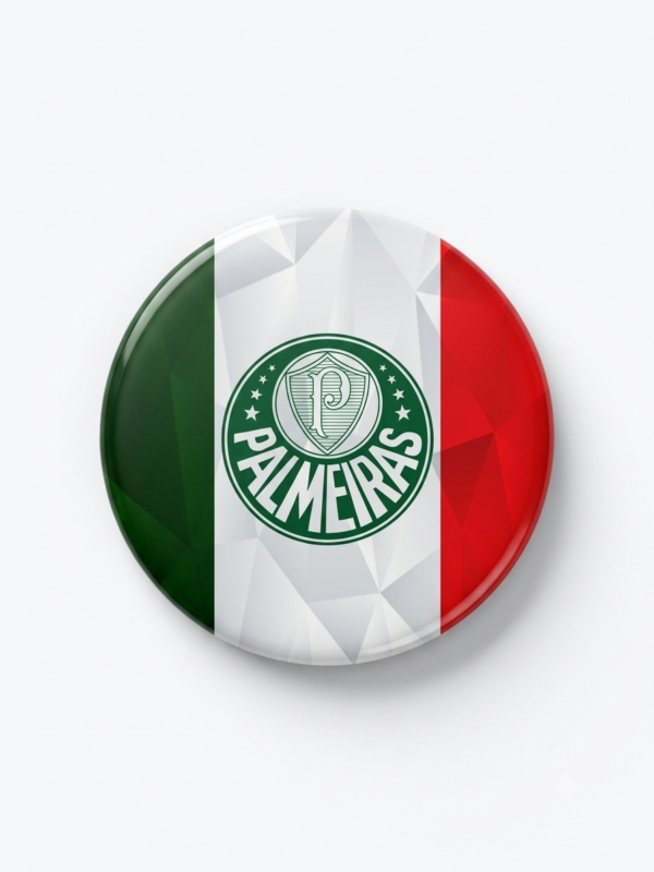 Broche Palmeiras 58mm com escudo do Verdão em verde e branco