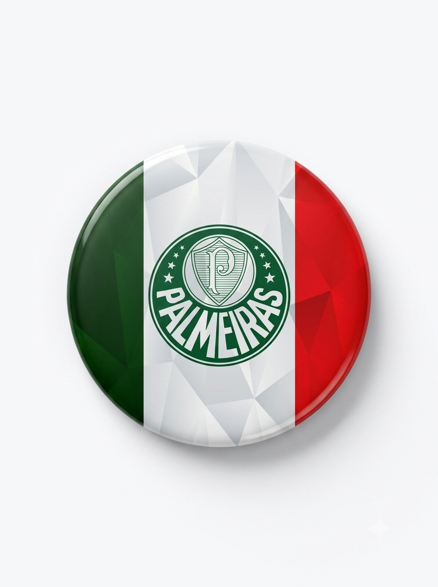 Broche Palmeiras 58mm com escudo do Verdão em verde e branco
