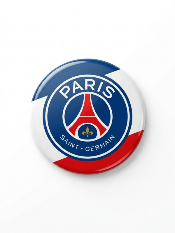 Broche Paris Saint-Germain 58mm com escudo azul vermelho e branco do PSG