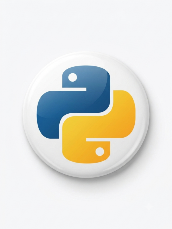 Broche Python 58 mm com símbolo azul e amarelo para programadores