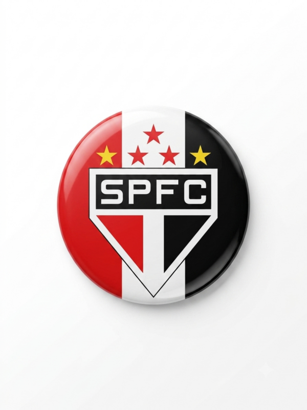 Broche São Paulo FC 58mm com escudo e estrelas de títulos do Tricolor Paulista