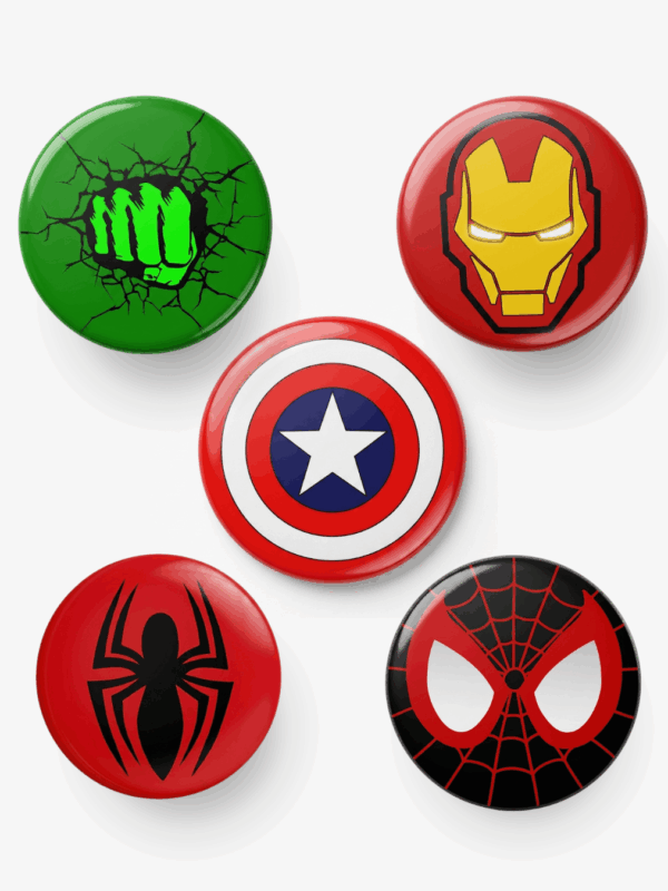 Kit 5 Broches Heróis & HQs 58mm — Cultura Pop