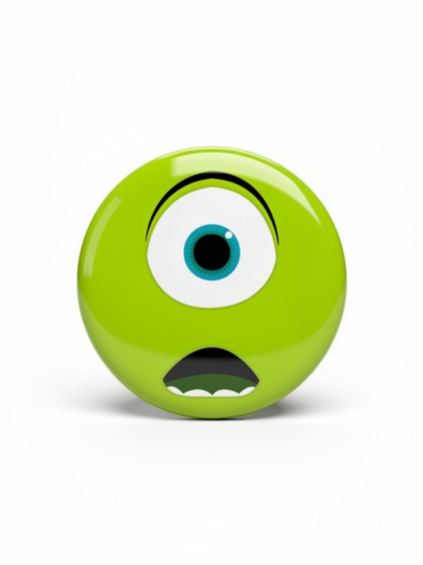 Broche 44mm com monstrinho verde monstros sa. de um olho em estilo cartoon